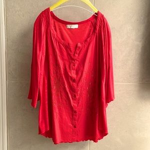 Coral color, embroidered blouse